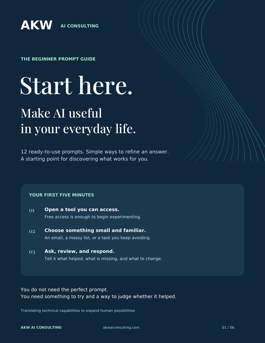 Cover of the AKW AI Beginner Prompt Guide